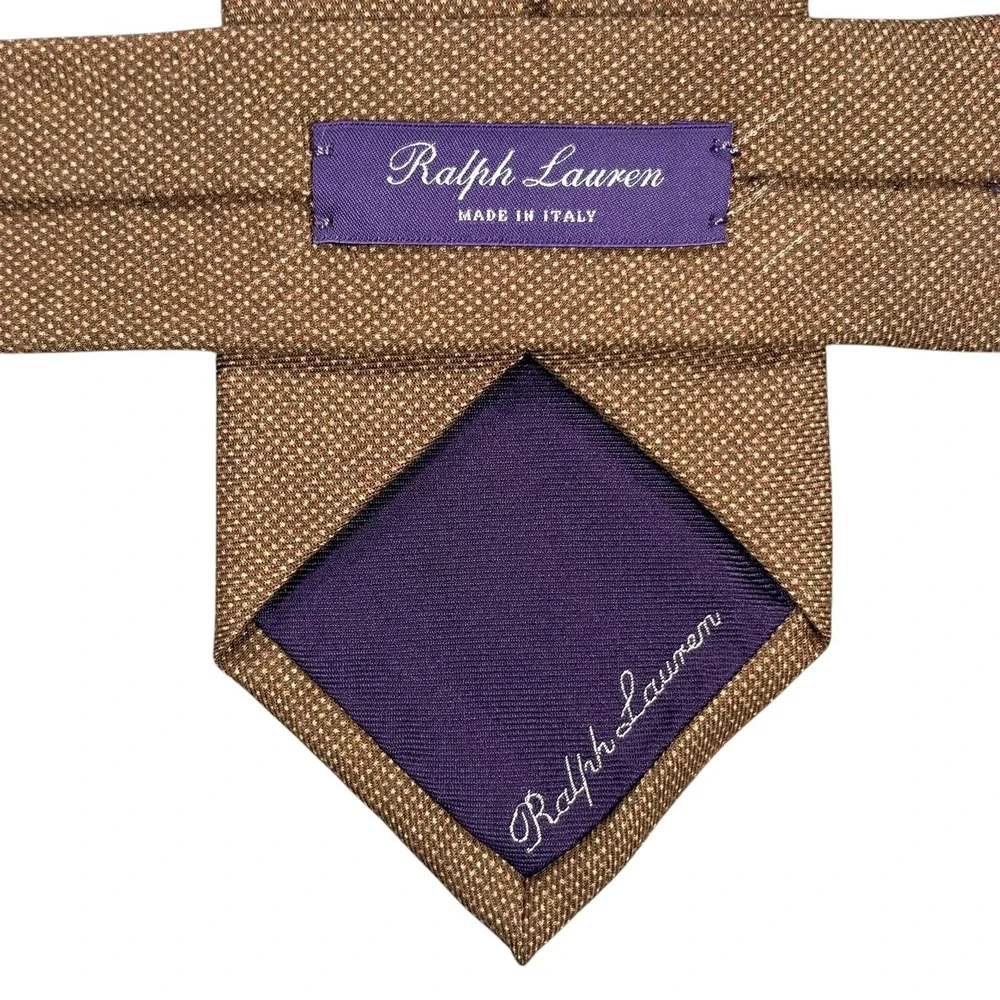 Ralph Lauren Purple Label Silk Cashmere Tie Brown Pin Dot Necktie Italy